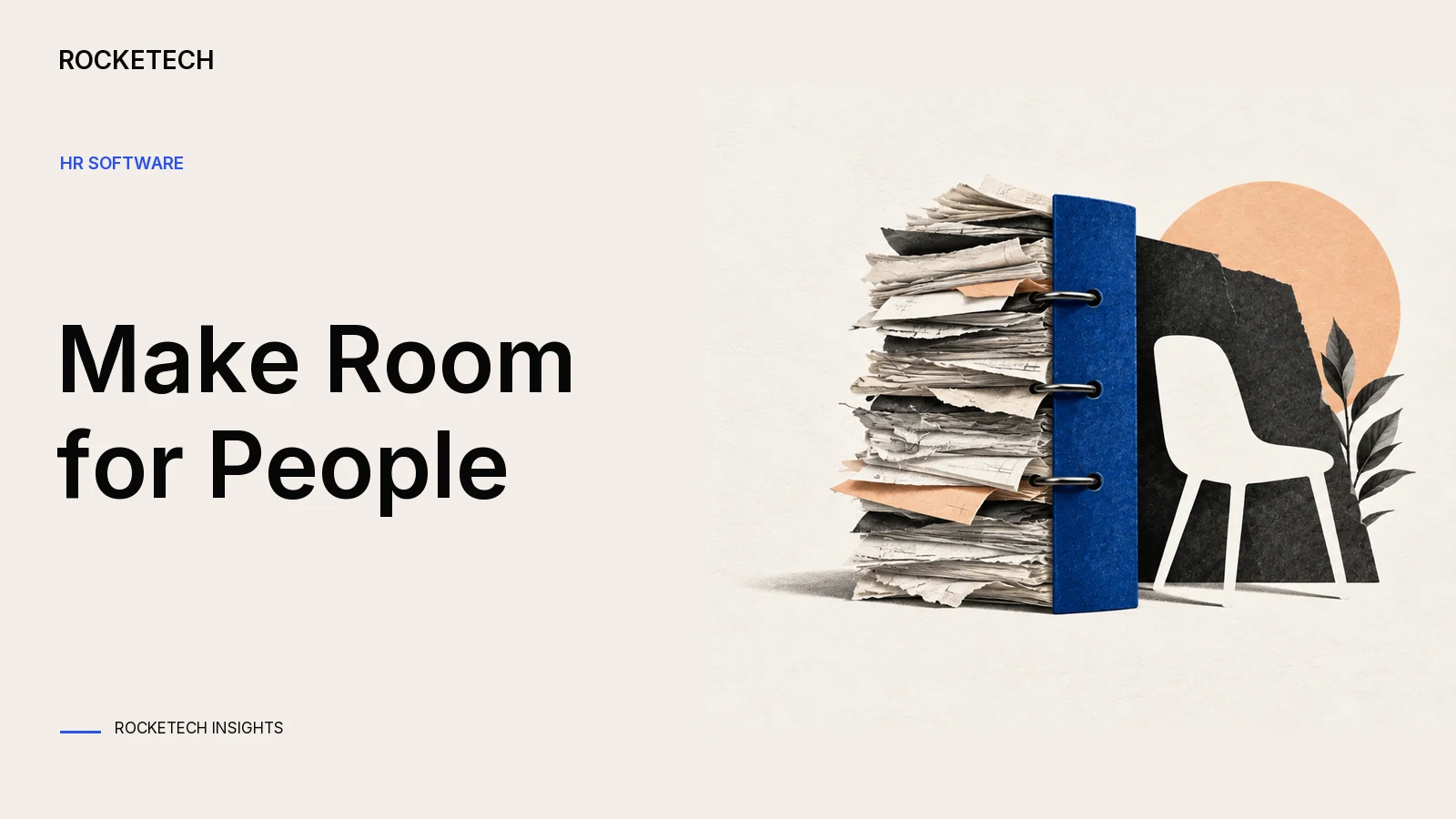 Administrative paper strips gather into a binder beside a clear chair-shaped opening.