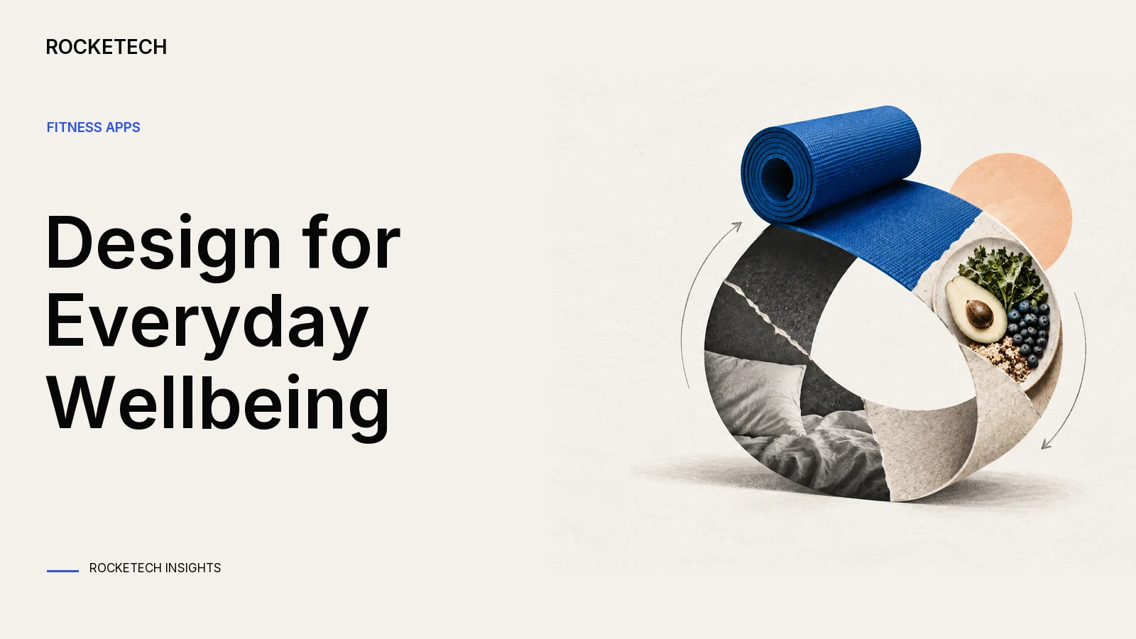 An exercise mat unfurls into a paper loop with a food-shaped cutout and a resting space.