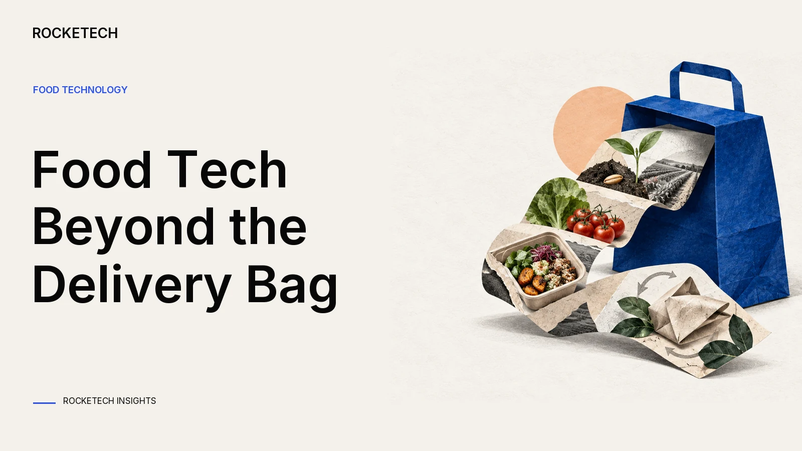 A delivery bag contains a folded paper food lifecycle ending in a reusable wrapper.