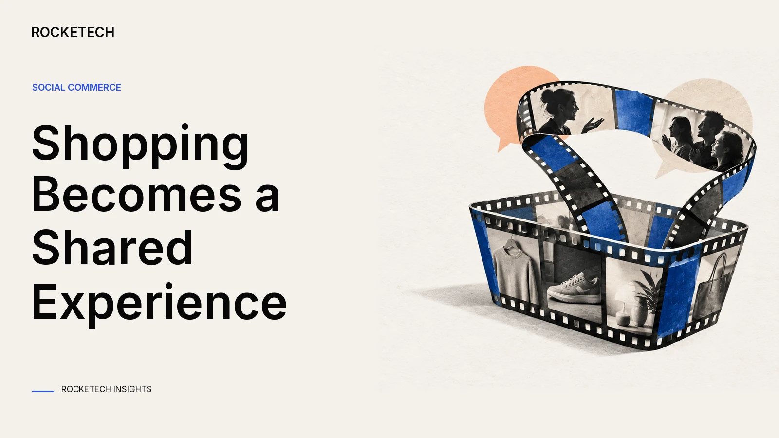 A film frame folds into a shopping basket whose edge forms a conversation loop.