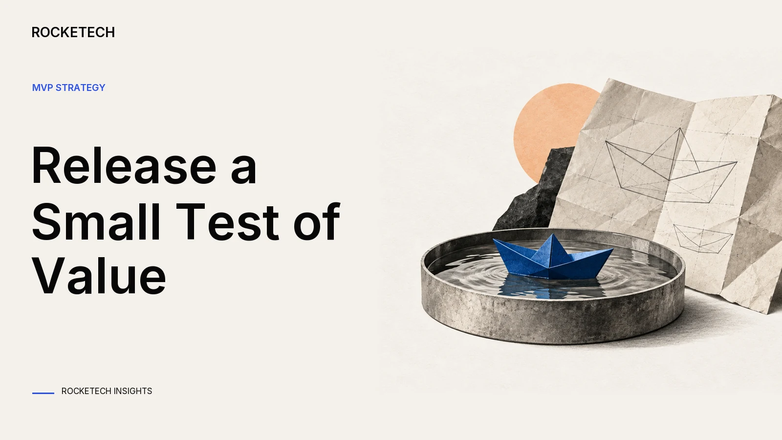 A small functional paper boat rests in a test basin beside a folded larger blueprint.