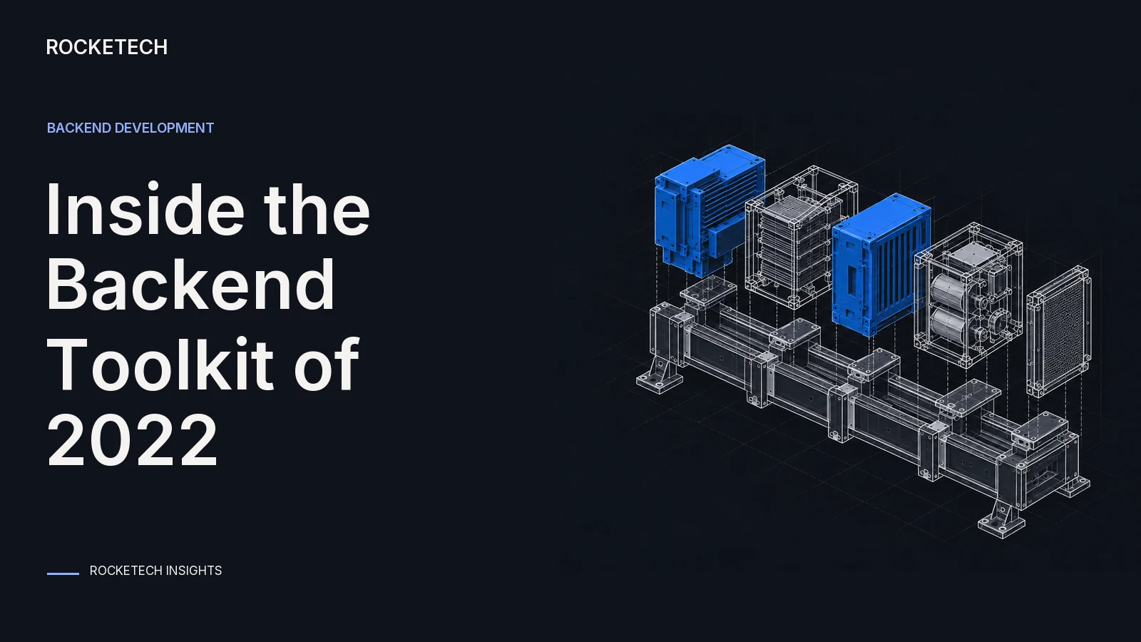 Different backend-inspired technical components sit on a shared mounting rail inside an open engine bed.